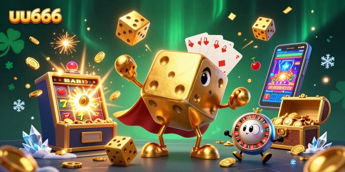 Experience thrilling gameplay at uu666 with vibrant golden dice, slot machines, and exciting jackpots.