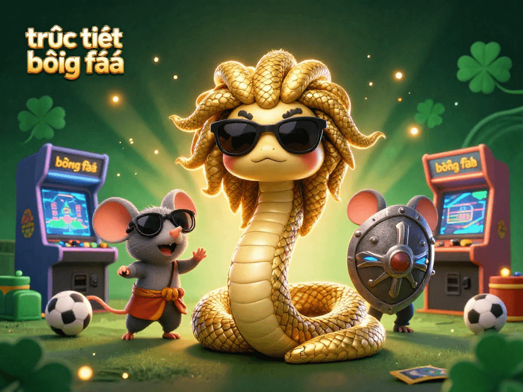 Experience trực tiếp bóng đá with Medusa, a warrior mouse, and vibrant game elements in this engaging scene.
