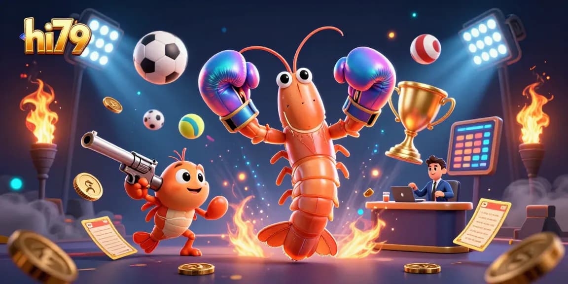 Engage in exhilarating gaming with hi79, featuring vibrant characters celebrating a sports betting victory.