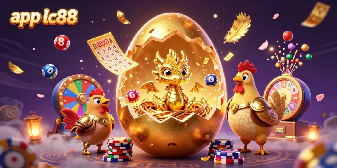 Experience app lc88 as a golden dragon emerges from a cracking egg, surrounded by casino excitement.