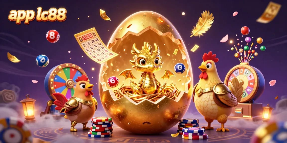 Experience app lc88 as a golden dragon emerges from a cracking egg, surrounded by casino excitement.