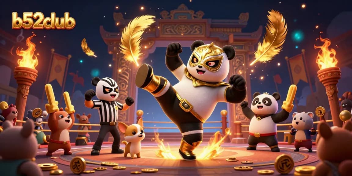 B52club showcases action-packed gaming with playful 3D characters in a vibrant casino scene.