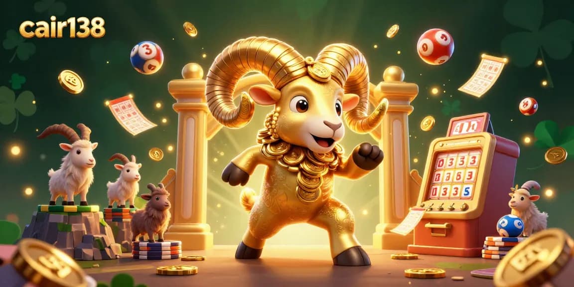Experience the thrill of lottery with cair138's vibrant 3D illustration featuring golden ram and dynamic lottery elements.