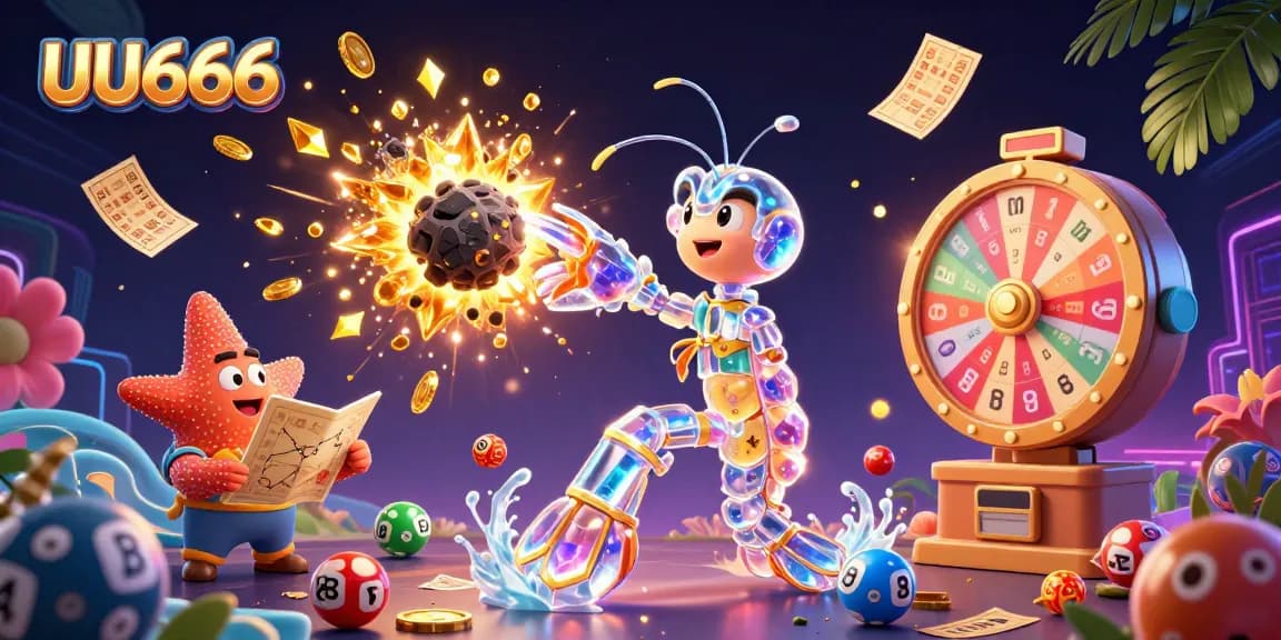 Experience UU666 thrills with a 3D galactic scene featuring gaming elements and vibrant colors.