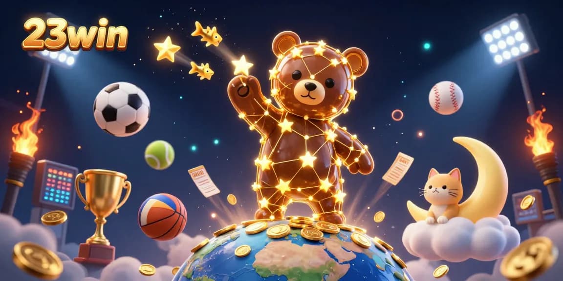 Spin to win with 23win in this dynamic online casino scene featuring animated characters and vibrant elements.