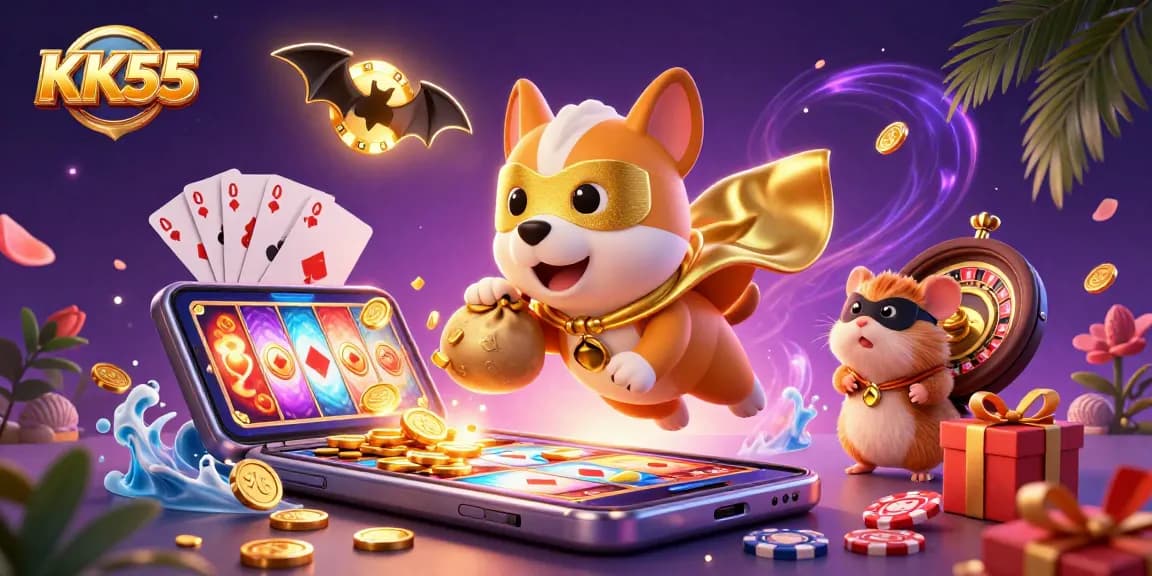 Join the excitement at KK55 with a superhero dog and hamster in a thrilling casino adventure!