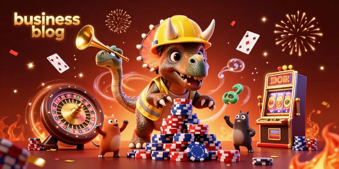 Engaging business blog featuring a vibrant 3D scene of gambling excitement with poker chips and cards.