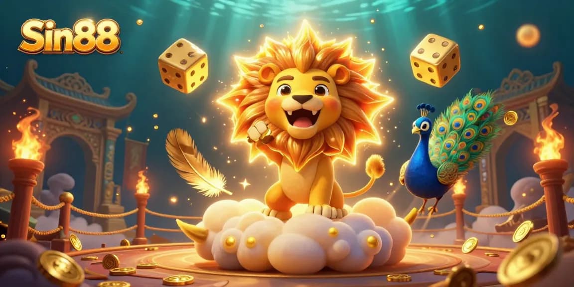 Experience the thrilling vibes of Sin88 as the dynamic sun lion roars amidst cosmic gambling elements.