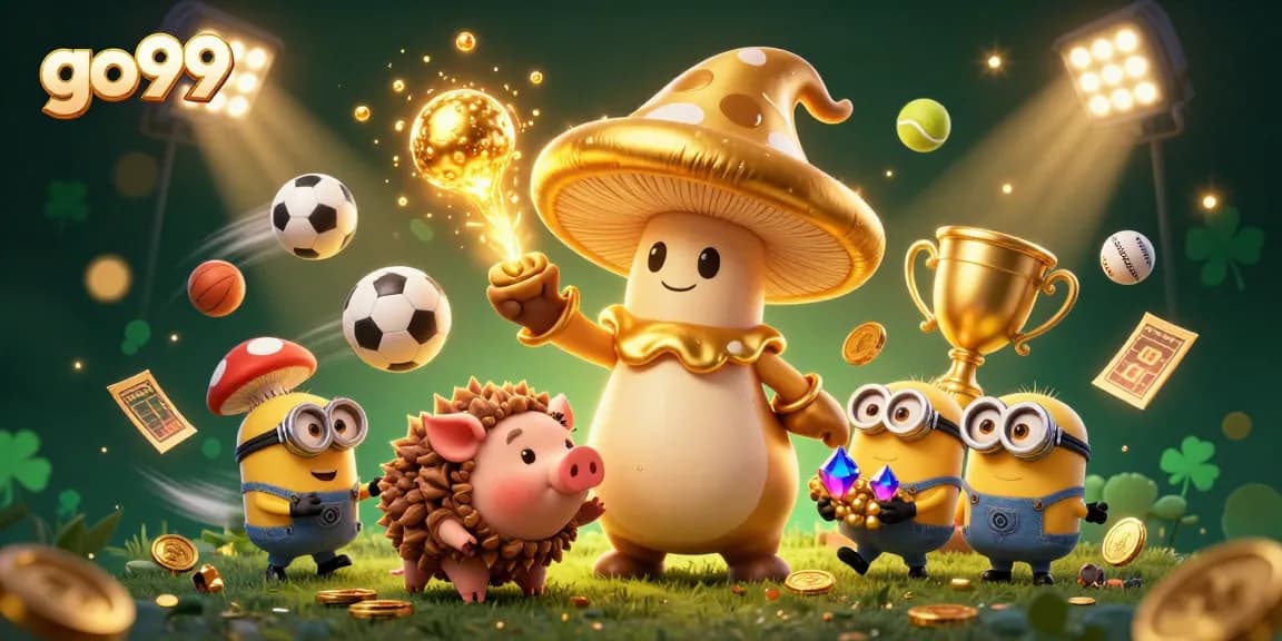 Experience the excitement of go99's golden games with 3D characters soaring in a dynamic casino atmosphere.