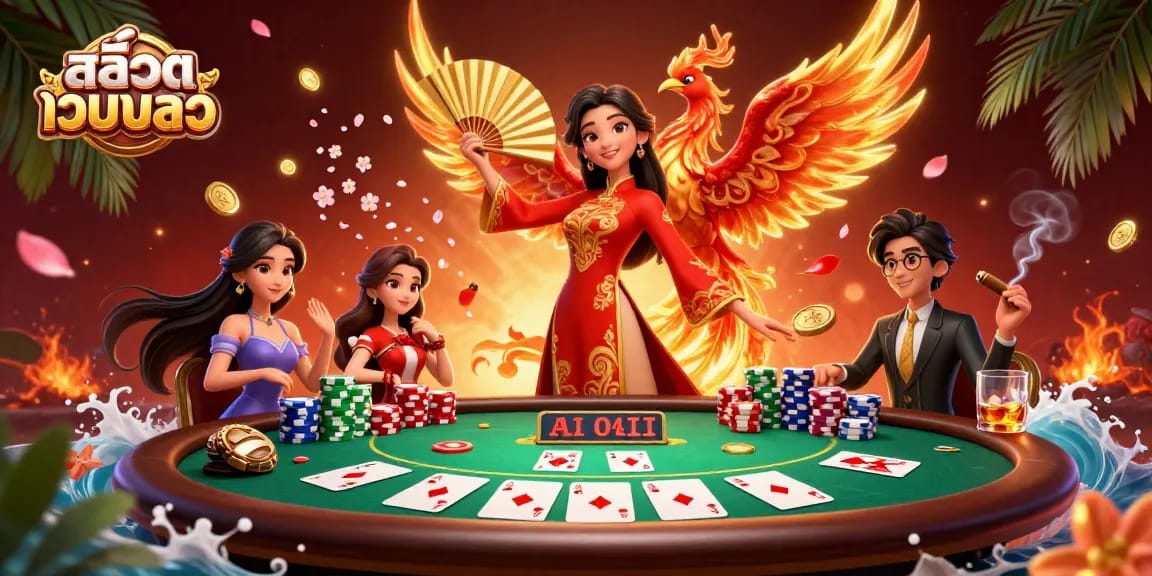 Engage with สล็อตเว็บตรง at an electrifying casino scene featuring vibrant characters and gaming elements.