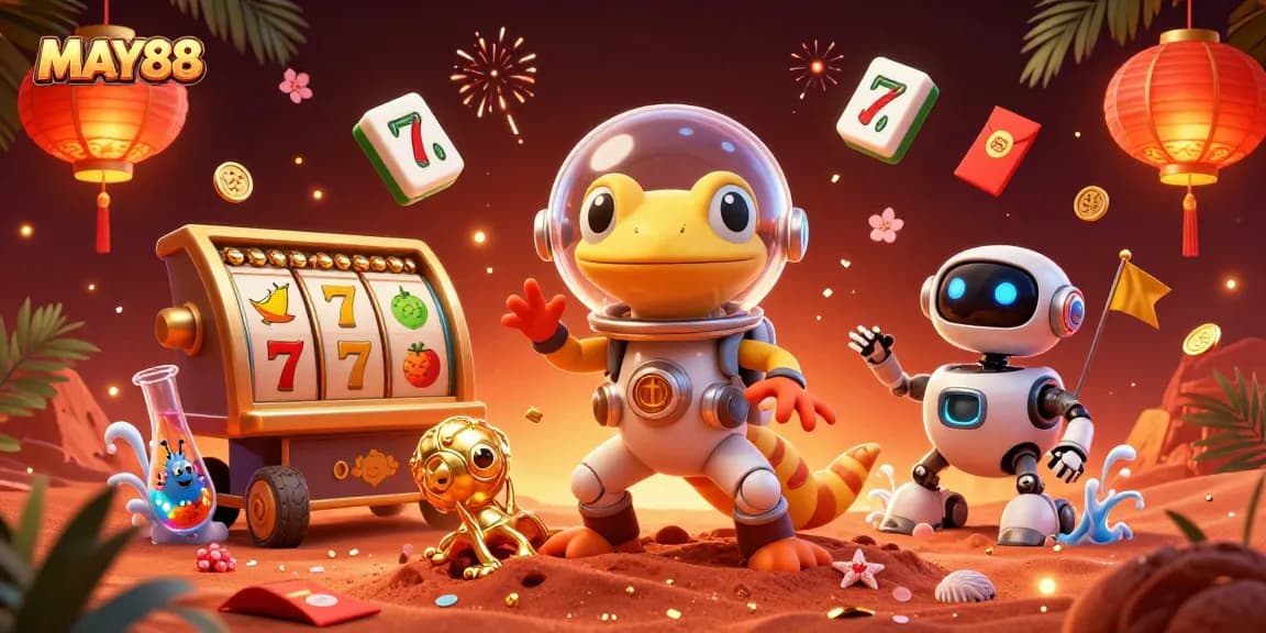 MAY88 unveils the excitement of online slots amidst a Martian casino adventure.