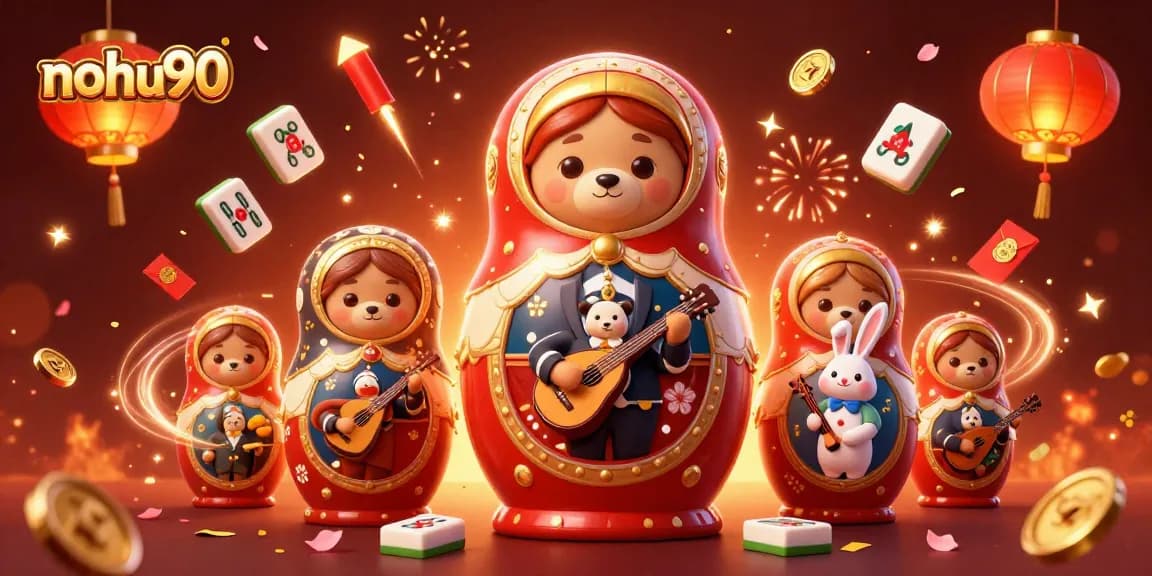 Experience nohu90 gaming with vibrant characters and dynamic casino elements in a festive setting.