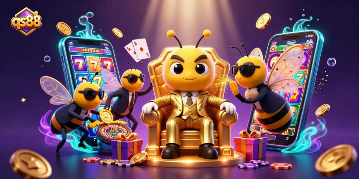 Experience the dynamic world of qs88 gaming with a cartoon mob boss and casino elements.