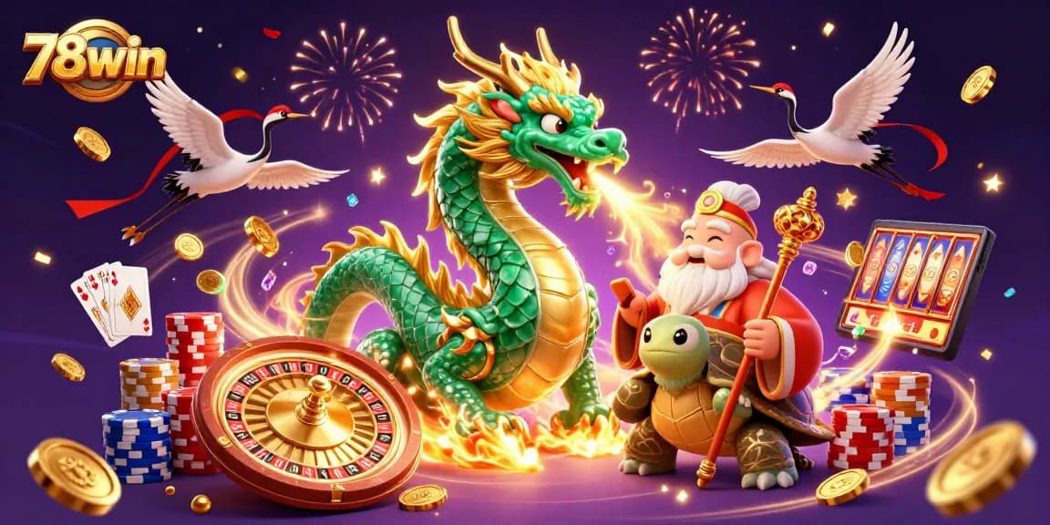 Experience thrilling gameplay at 78win with a vibrant casino scene featuring a jade dragon and dynamic elements.