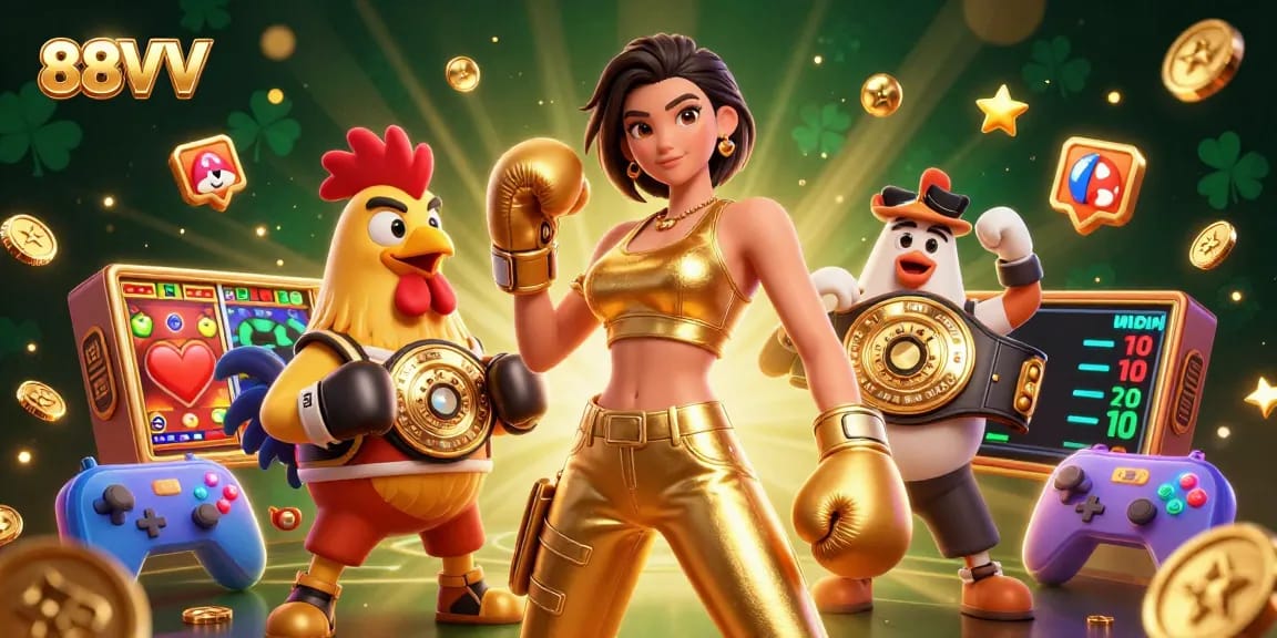 Play with 88VV for exciting slot jackpots in a vibrant casino setting filled with game elements.