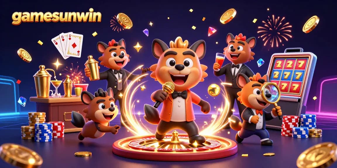 Experience the excitement of gamesunwin with lively hyenas in a vibrant casino scene.