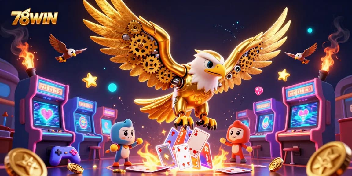 Experience the thrill of winning with 78WIN in this colorful 3D casino adventure scene.