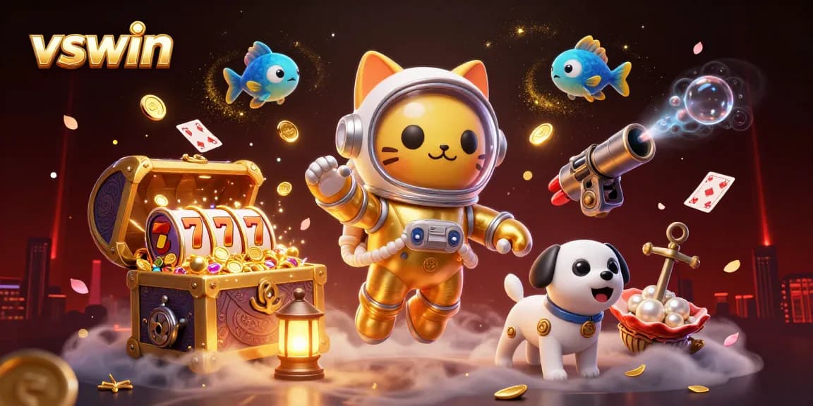 Experience the excitement of vswin with a vibrant 3D illustration of a space-themed casino adventure.