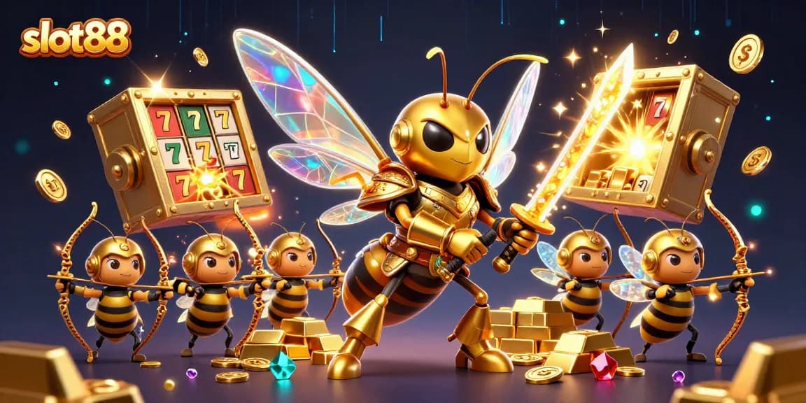 Experience exhilarating gameplay with slot88 as a giant golden hornet battles while surrounded by treasures.
