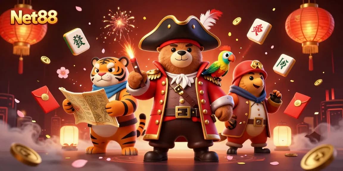 Experience exciting gaming adventures with Net88's vibrant 3D casino scene featuring lively characters and dynamic elements.