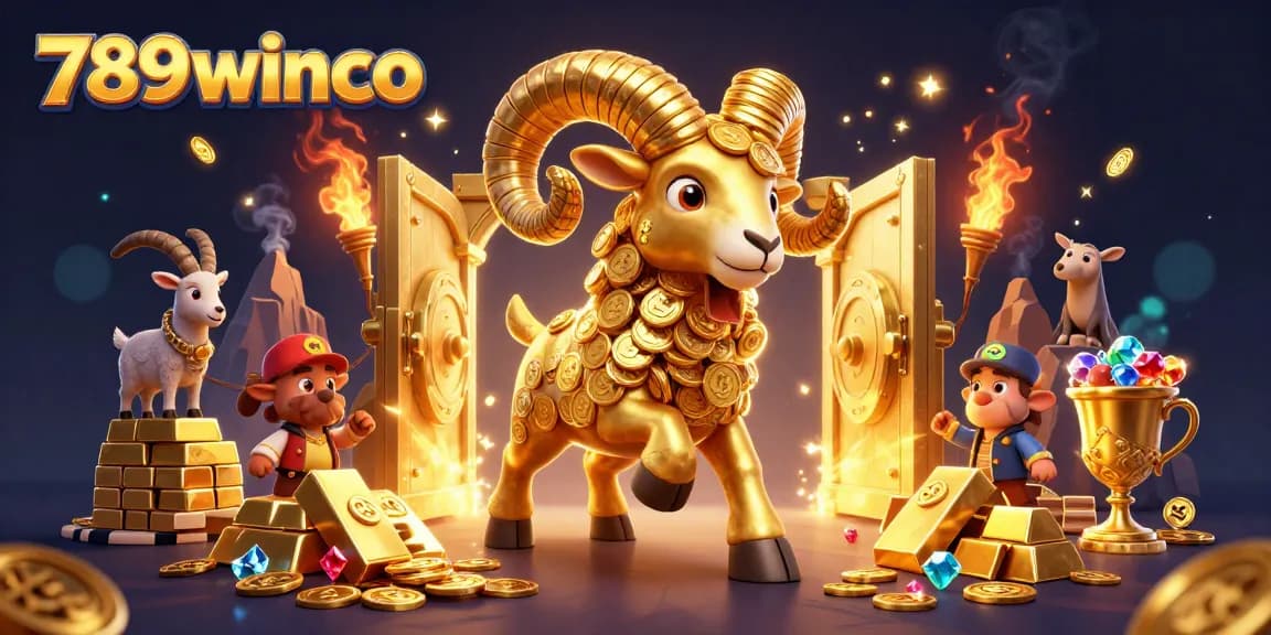 Experience thrilling winnings at 789winco with an energetic golden ram charging through treasures.