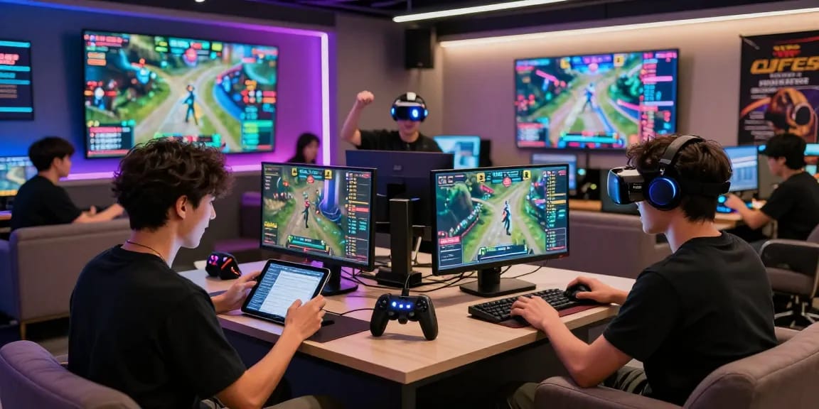 Dynamic gambling scene with players engaged in live betting on 123b esports.