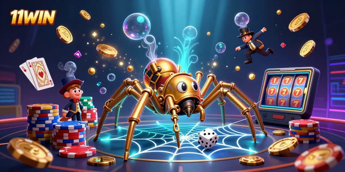 Engage with 11WIN's vibrant steampunk-themed casino world illustrated in ultra-detailed 3D.