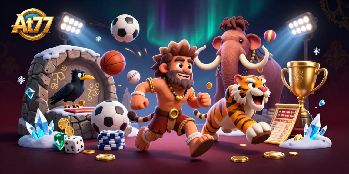 At77 engages players in an exciting prehistoric casino adventure with sports elements and vibrant animation.