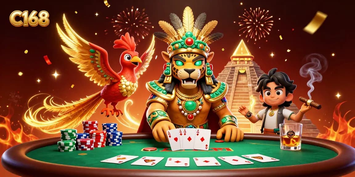 C168 players enjoy a lively poker game experience with vibrant visuals and dynamic casino elements.