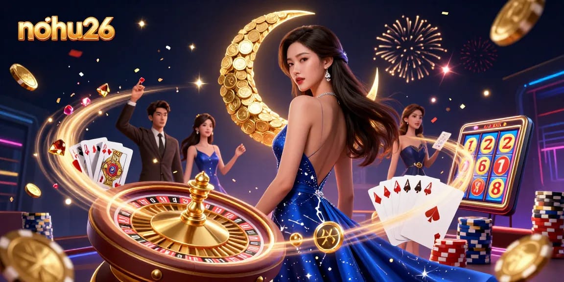 Experience nohu26 with vibrant 3D casino visuals showcasing winning moments and excitement.