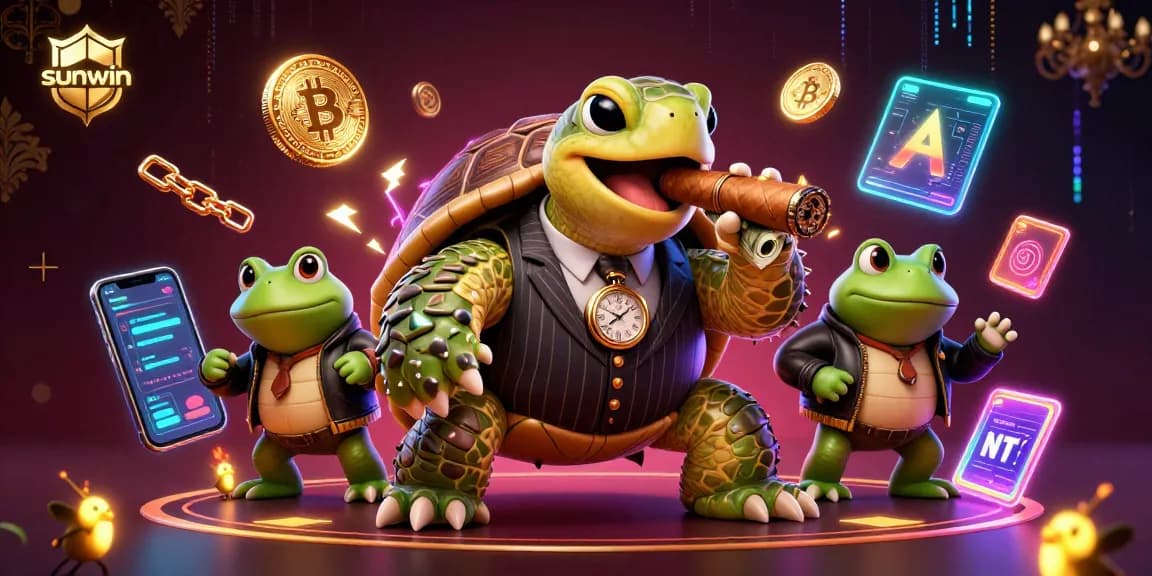 Experience the thrill of sunwin casino with a dynamic turtle mobster scene, showcasing vibrant casino elements.