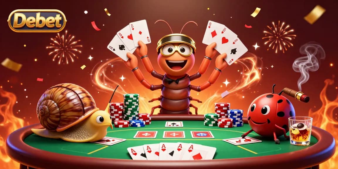 Engage with the thrilling world of Debet as characters showcase poker excitement in a vibrant casino scene.