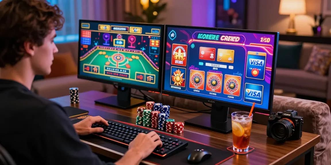 Engaging scene of a player at https://troyuk.co.uk enjoying high-stakes slots with colorful graphics and credit card options.
