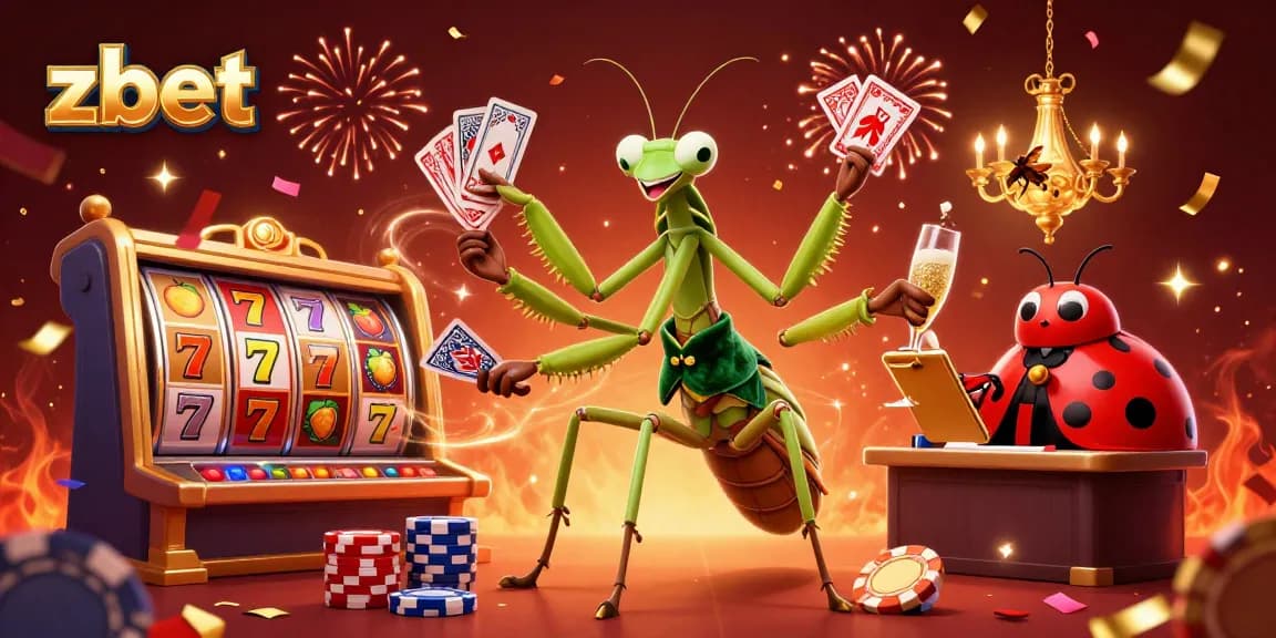 Zbet engages players in vibrant slot games featuring a lucky 7's jackpot counter and poker chip action.
