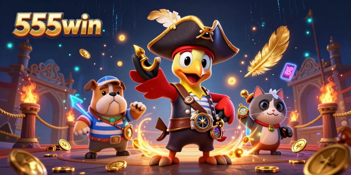 Engage in thrilling experiences at 555win with energetic pirate characters and dynamic casino elements.