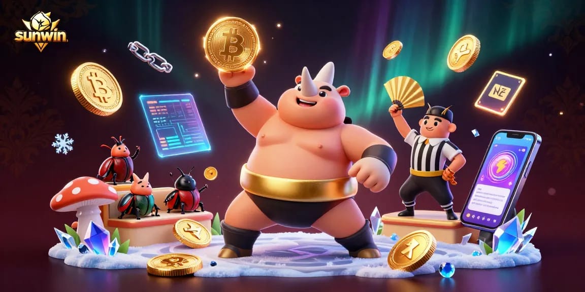 Experience thrilling wins with sunwin gaming, featuring a powerful beetle champion amid flying coins.