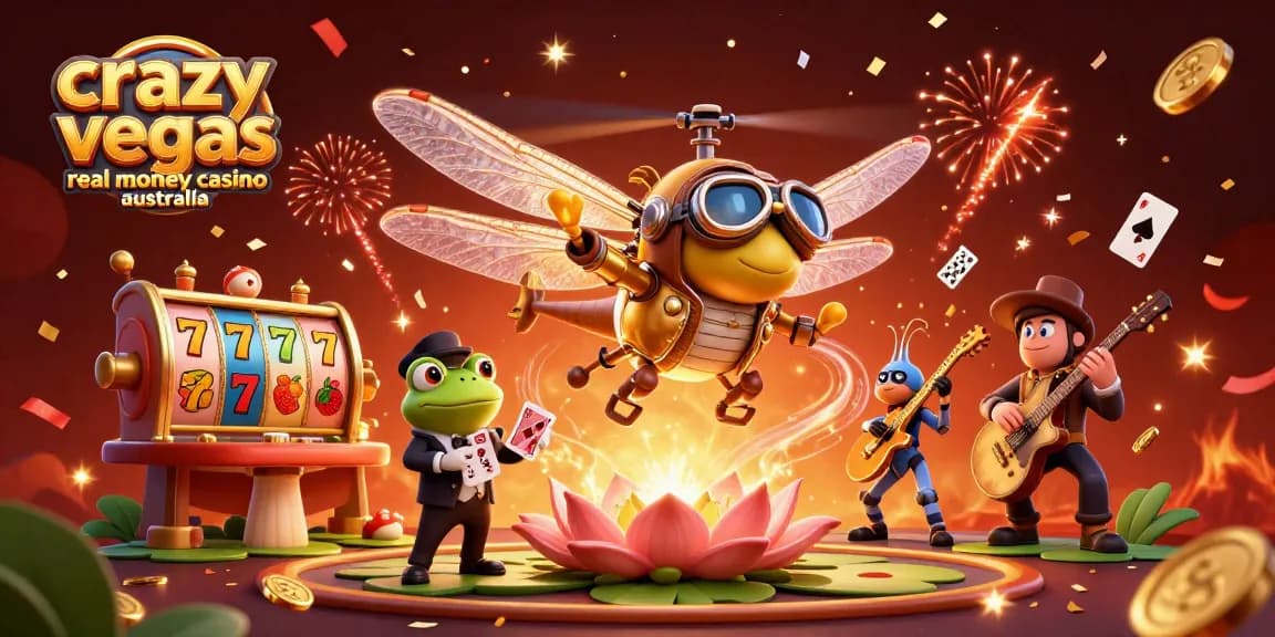 Experience the excitement at crazyvegas real money casino australia with playful characters in a lively 3D scene.