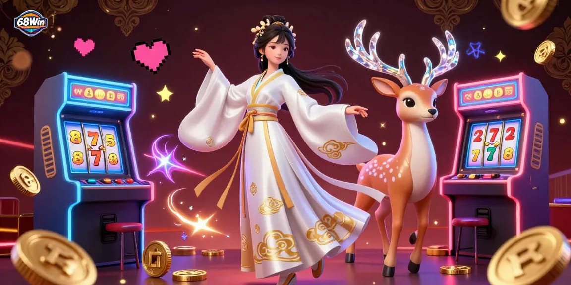 Experience thrilling gameplay at 68Win with this vibrant 3D casino illustration featuring lively game elements.