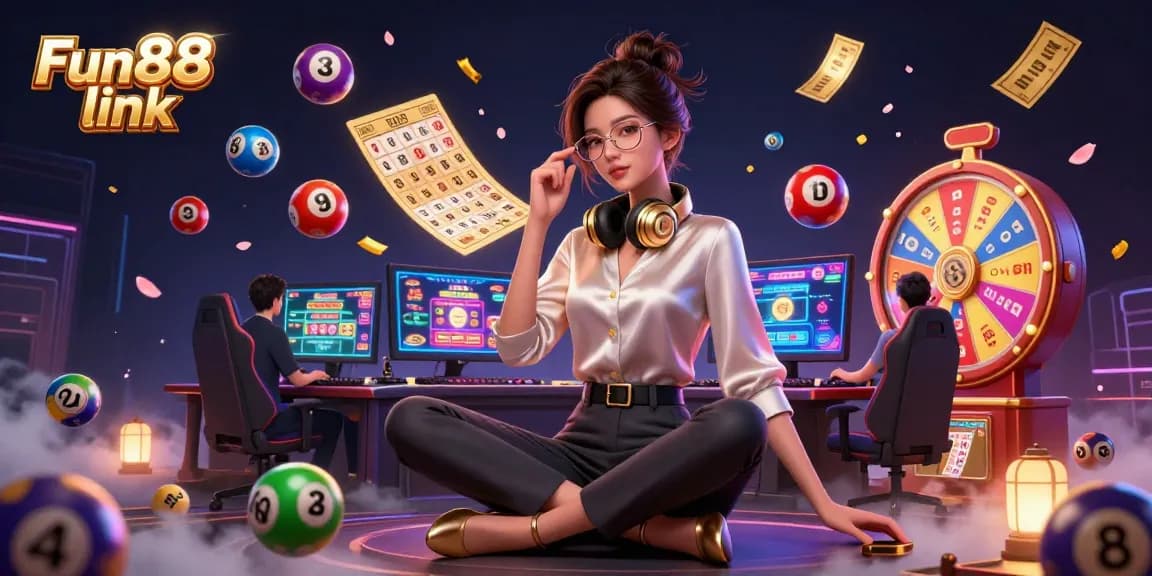 Experience dynamic gaming excitement at Fun88 link with interactive lottery elements flying around.