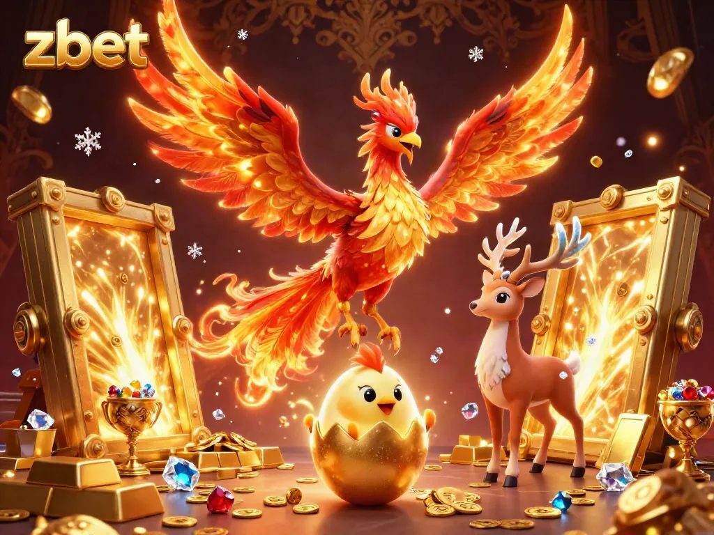 Experience zbet's thrilling casino world with a mythical phoenix scene showcasing gold treasures and dynamic elements.