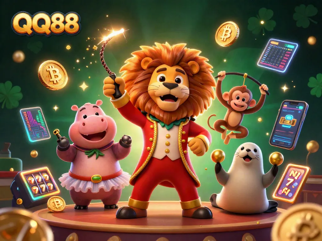 Experience QQ88's exciting gaming adventure with vibrant characters and dynamic casino elements.