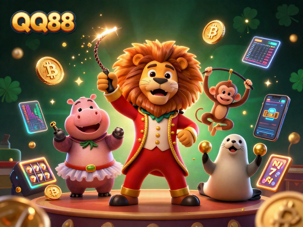 Experience QQ88's exciting gaming adventure with vibrant characters and dynamic casino elements.