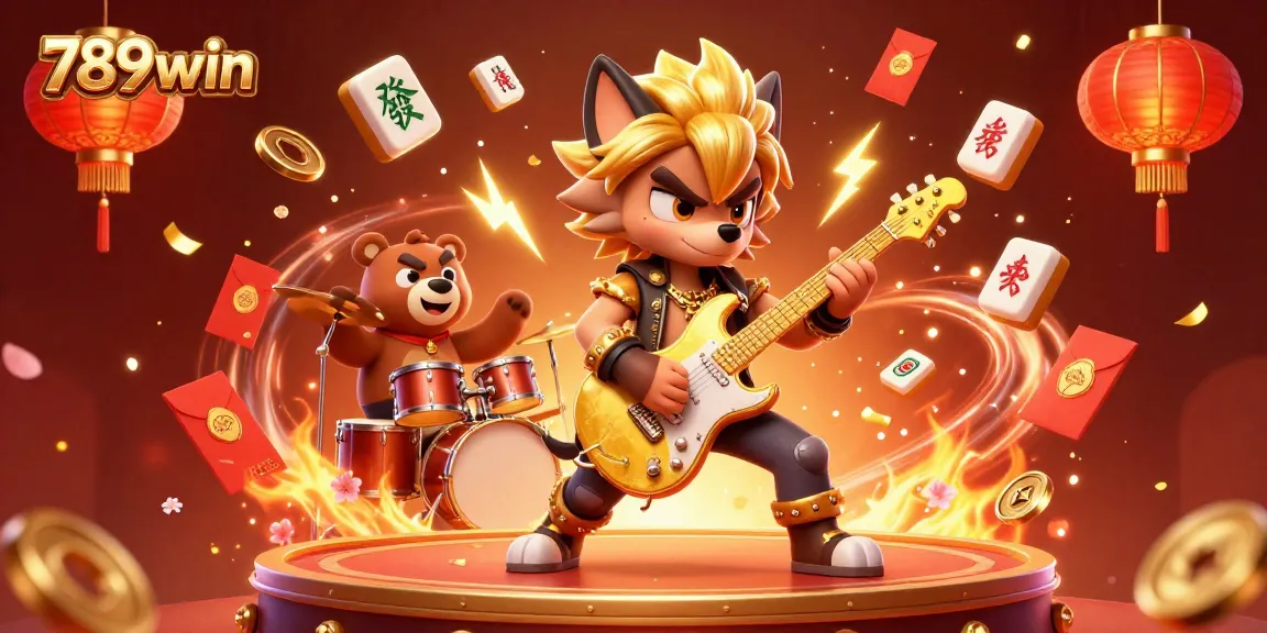 Experience the thrill of 789win live with rock star characters jamming on a vibrant casino stage.