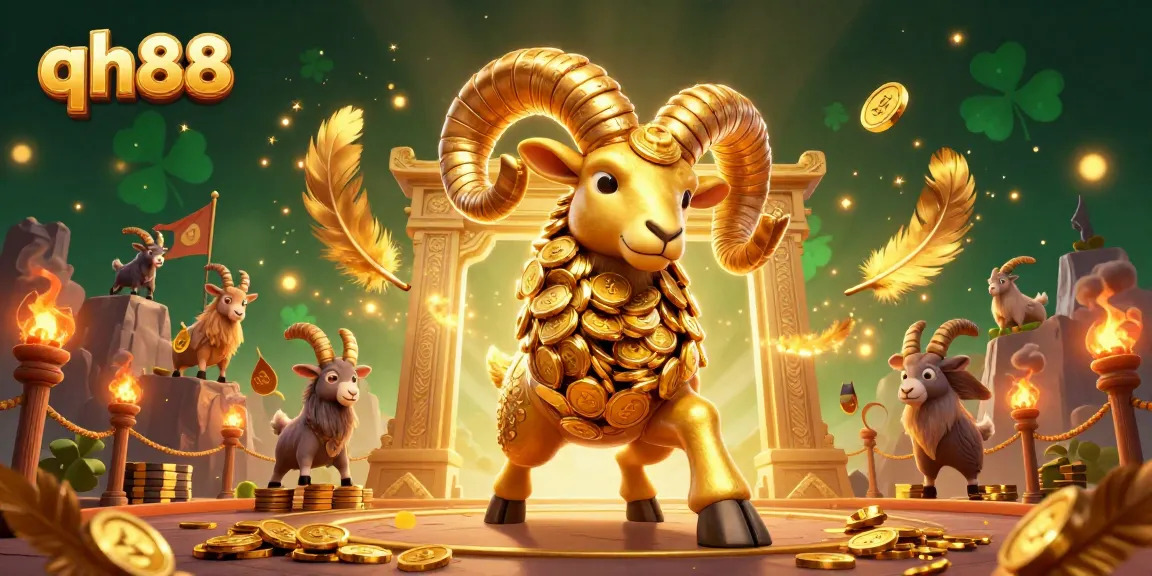 Bet on qh88 as a golden ram charges through a vibrant, dynamic casino scene.