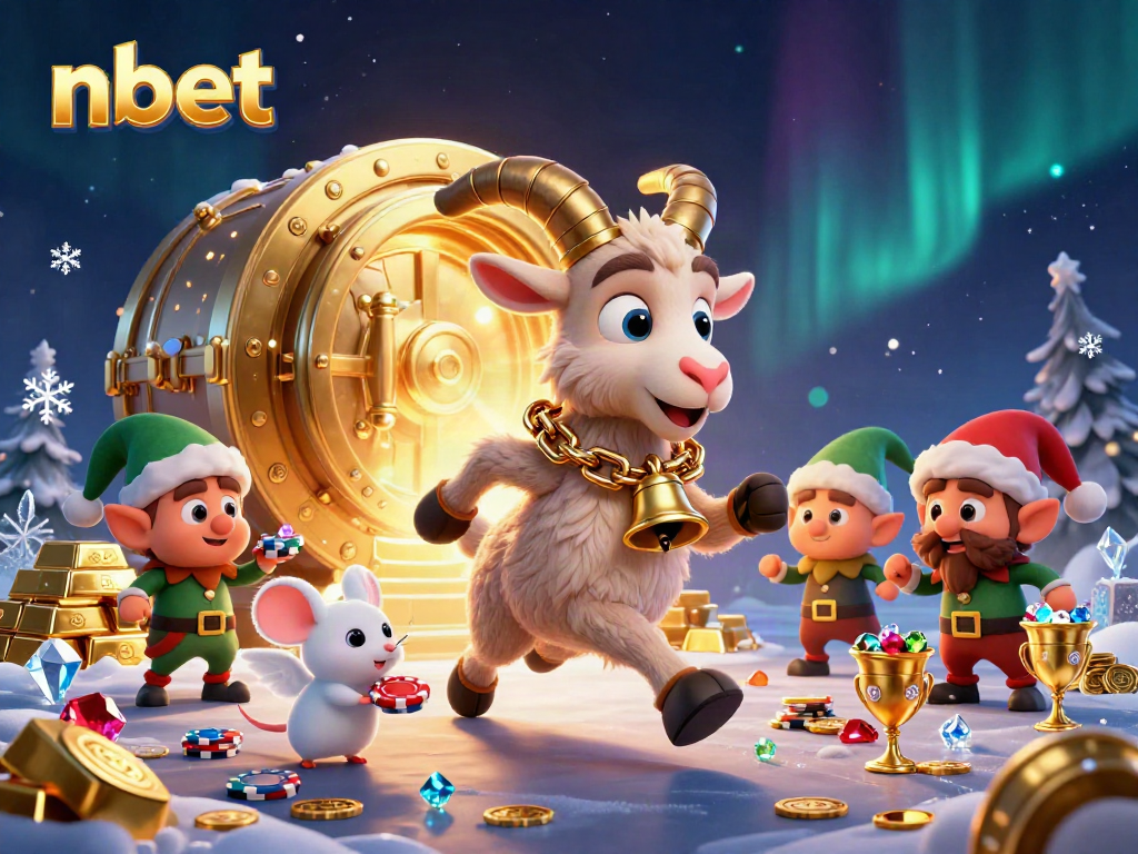 Experience the excitement of nbet with Krampus, angel mouse, and gremlins in a festive casino scene.
