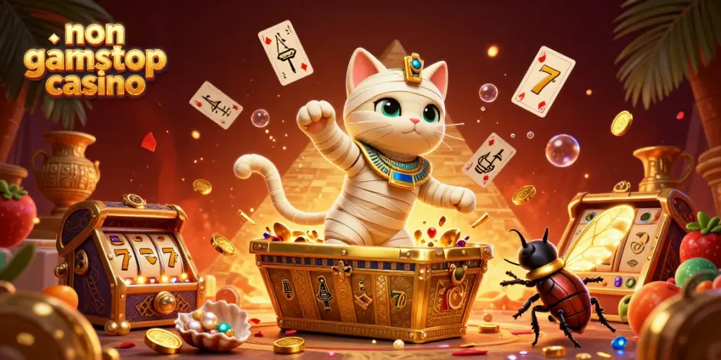 Experience gameplay excitement at non gamstop casinos with a tomb-themed casino illustration featuring vibrant graphics and dynamic elements.