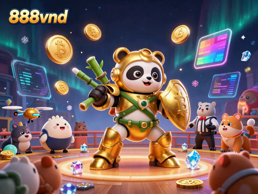 Engage with thrilling gaming moments at 888vnd, depicted with vibrant 3D characters and casino elements.