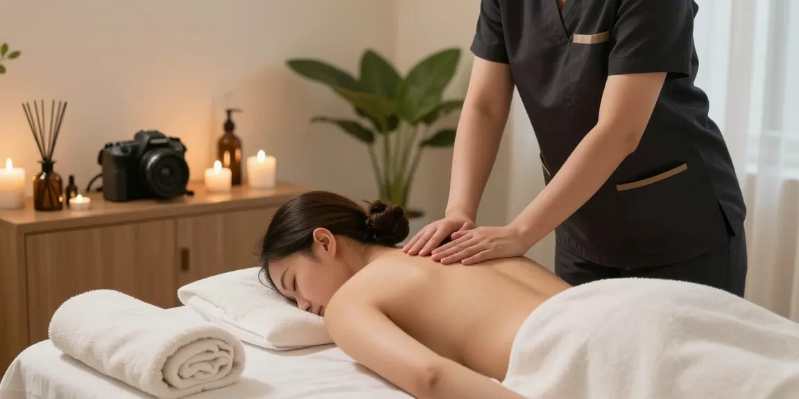 Professional 출장마사지 therapist providing a relaxing massage in a tranquil home spa setting.