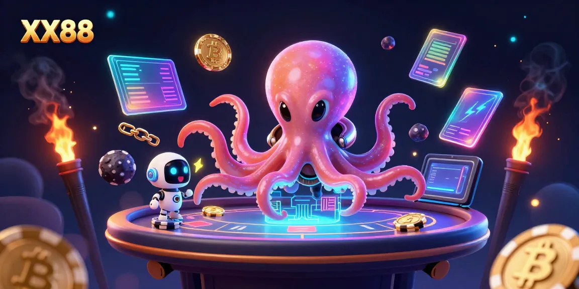 Experience fast-paced poker action with XX88 featuring an alien octopus and vibrant holographic elements.