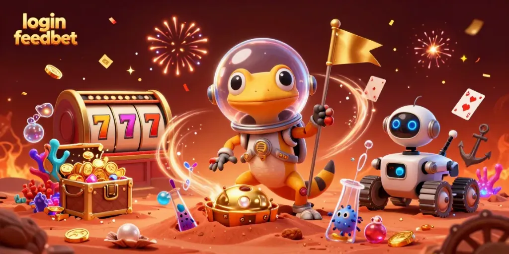 Experience the thrill of login feedbet with colorful slots and animated casino elements in an exciting Martian adventure.